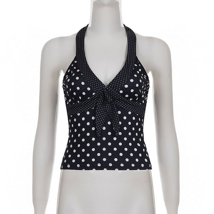 Halter v neck polka dot backless top  | Festival Outfits Women