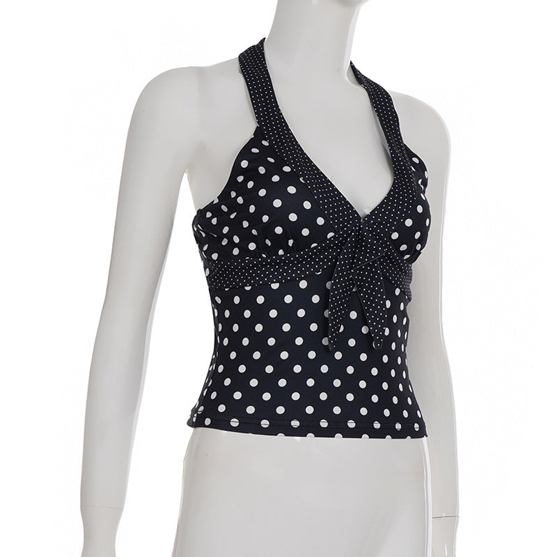 Halter v neck polka dot backless top  | Festival Outfits Women
