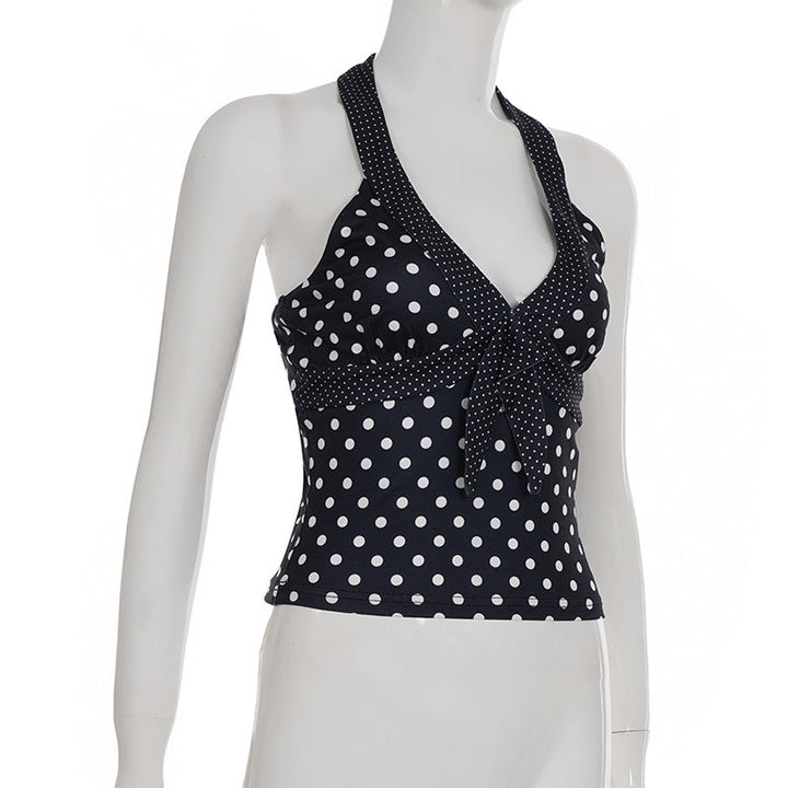 Halter v neck polka dot backless top  | Festival Outfits Women