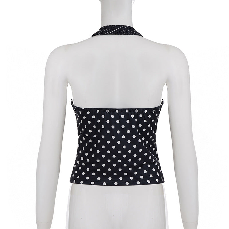 Halter v neck polka dot backless top  | Festival Outfits Women