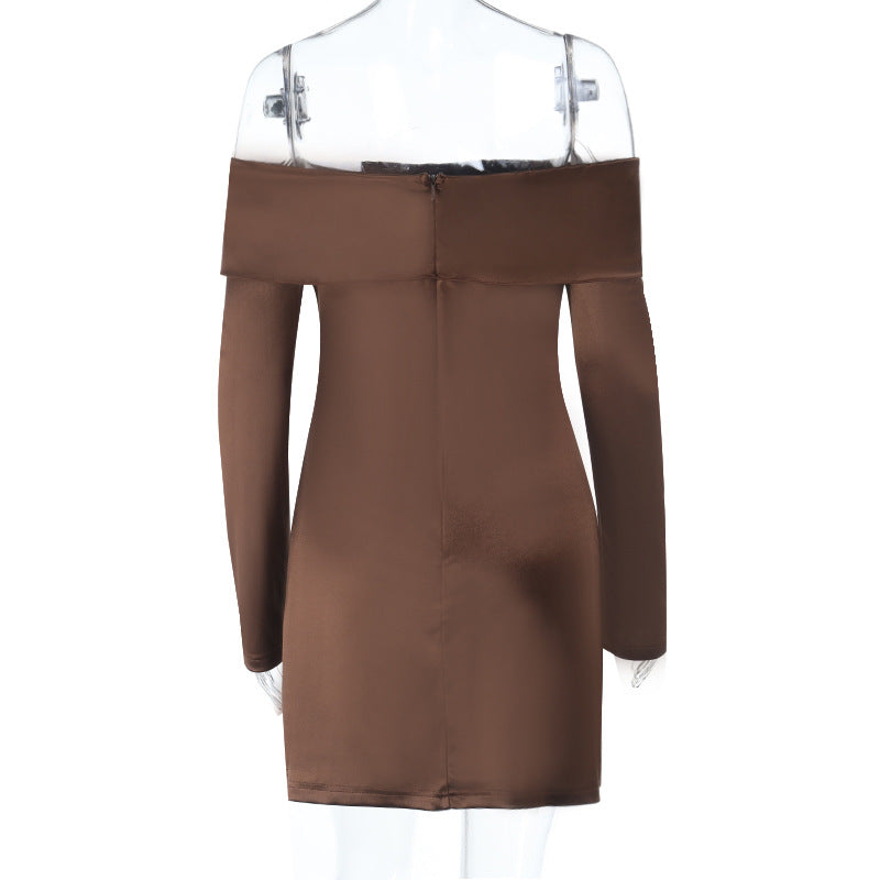 Off shoulder long sleeve zip-up solid mini dress  | Festival Outfits Women