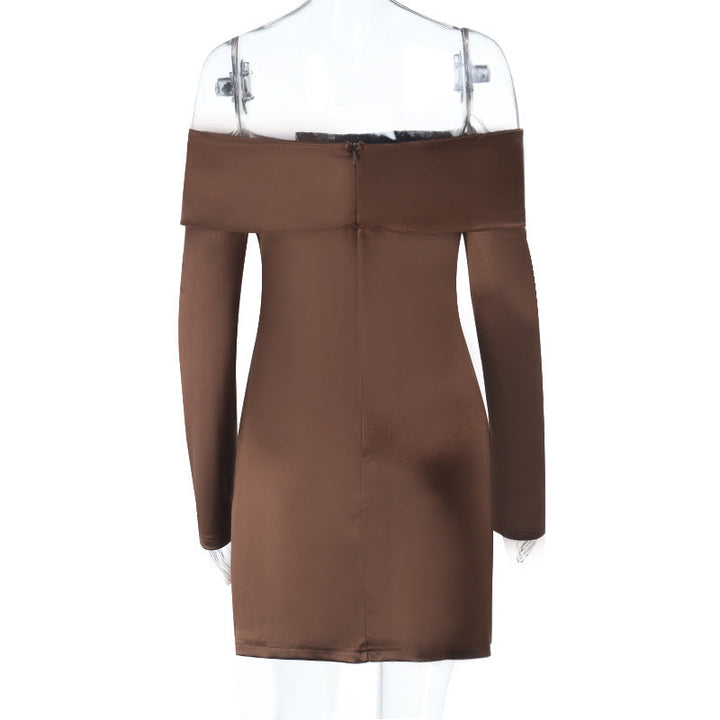 Off shoulder long sleeve zip-up solid mini dress  | Festival Outfits Women