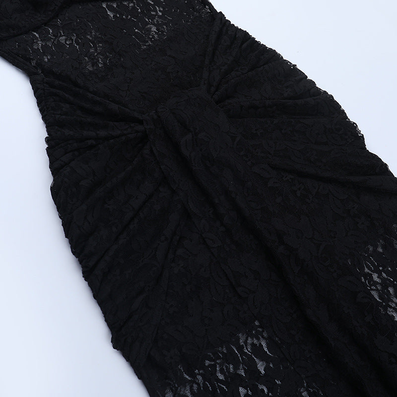 Crewneck sleeveless ruched lace maxi dress  | Festival Outfits Women-final-sale