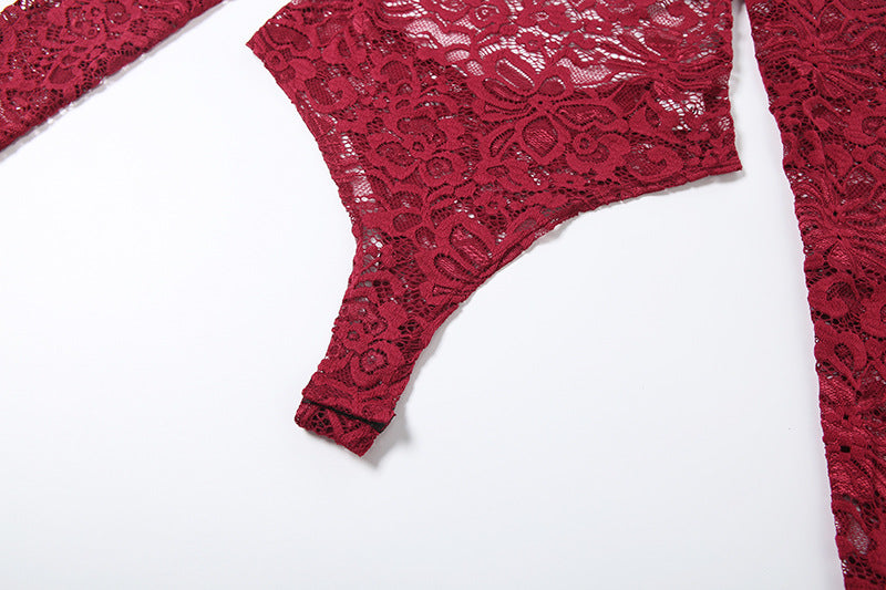 Long sleeve ruched hollow out lace pant set  | Festival Outfits Women