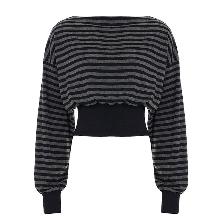 Long sleeve striped print crewneck top  | Festival Outfits Women