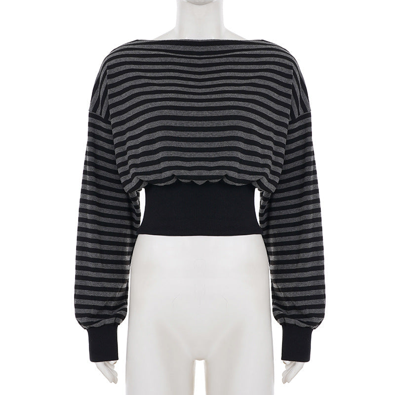 Long sleeve striped print crewneck top  | Festival Outfits Women