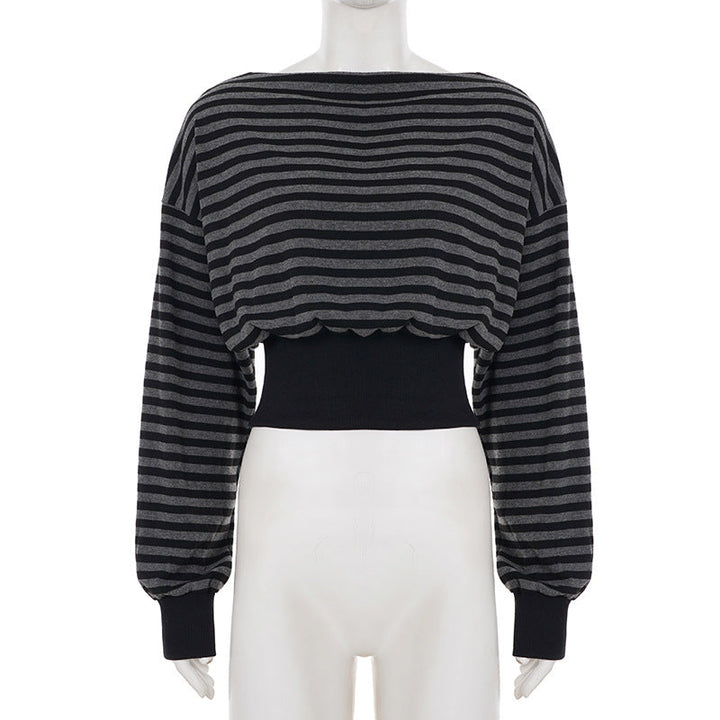 Long sleeve striped print crewneck top  | Festival Outfits Women