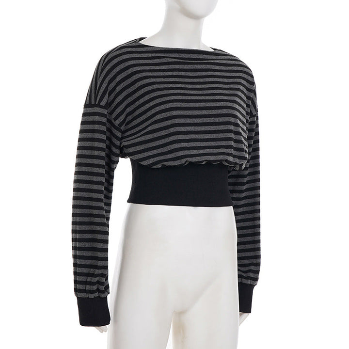 Long sleeve striped print crewneck top  | Festival Outfits Women