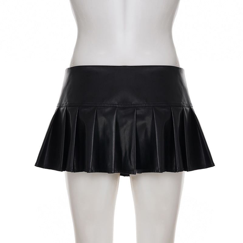Pleated rivet PU leather mini skirt Cargo Mini Skirt  | Festival Outfits Women