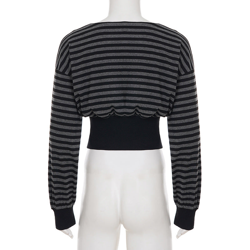 Long sleeve striped print crewneck top  | Festival Outfits Women