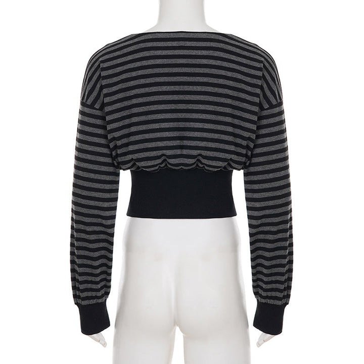 Long sleeve striped print crewneck top  | Festival Outfits Women