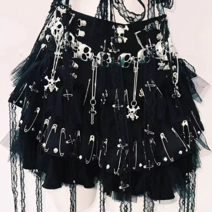 Halter skull beaded lace up lace mesh backless top  | Festival Outfits Women