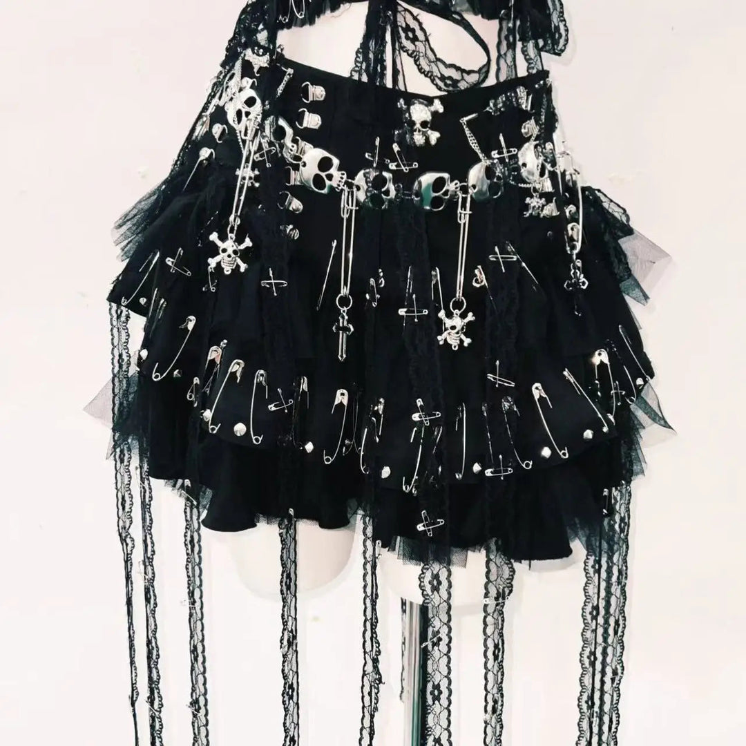 Halter skull beaded lace up lace mesh backless top  | Festival Outfits Women