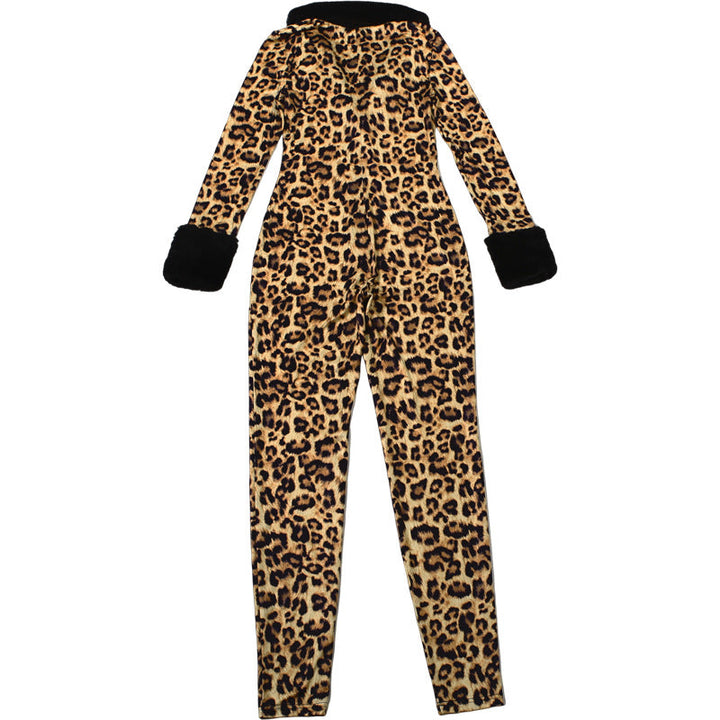 Long sleeve v neck leopard print fluffy jumpsuit  | Festival Outfits Women