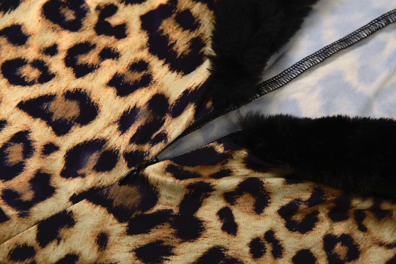 Long sleeve v neck leopard print fluffy jumpsuit  | Festival Outfits Women