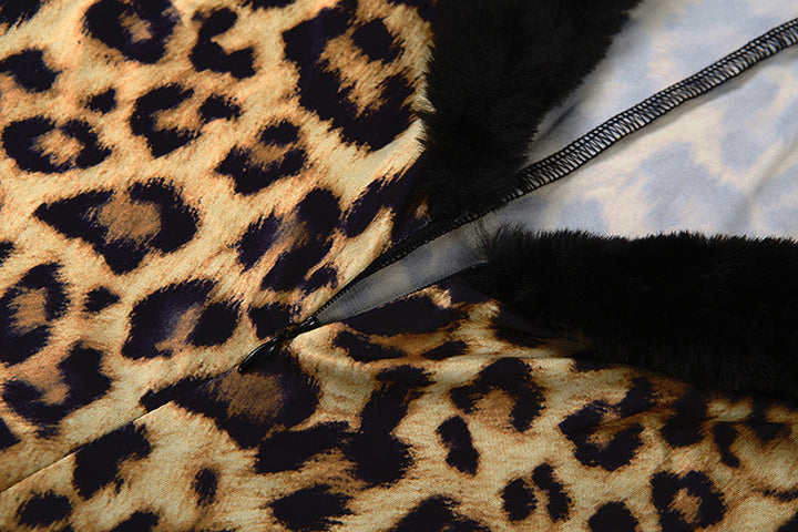 Long sleeve v neck leopard print fluffy jumpsuit  | Festival Outfits Women
