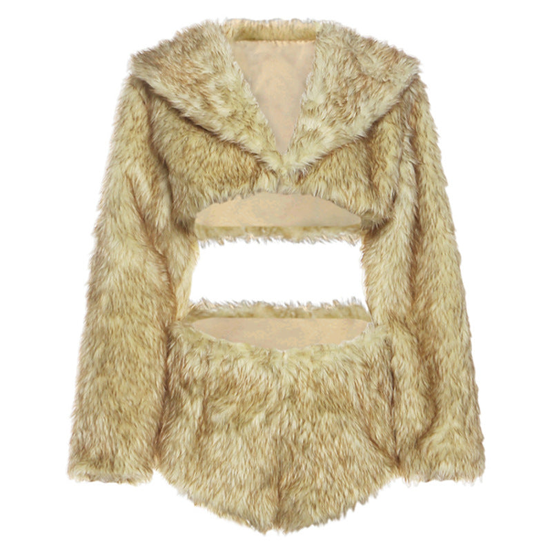 Long sleeve hoodie fluffy crop short pant set  | Festival Outfits Women