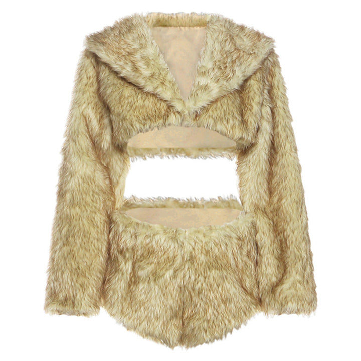 Long sleeve hoodie fluffy crop short pant set  | Festival Outfits Women