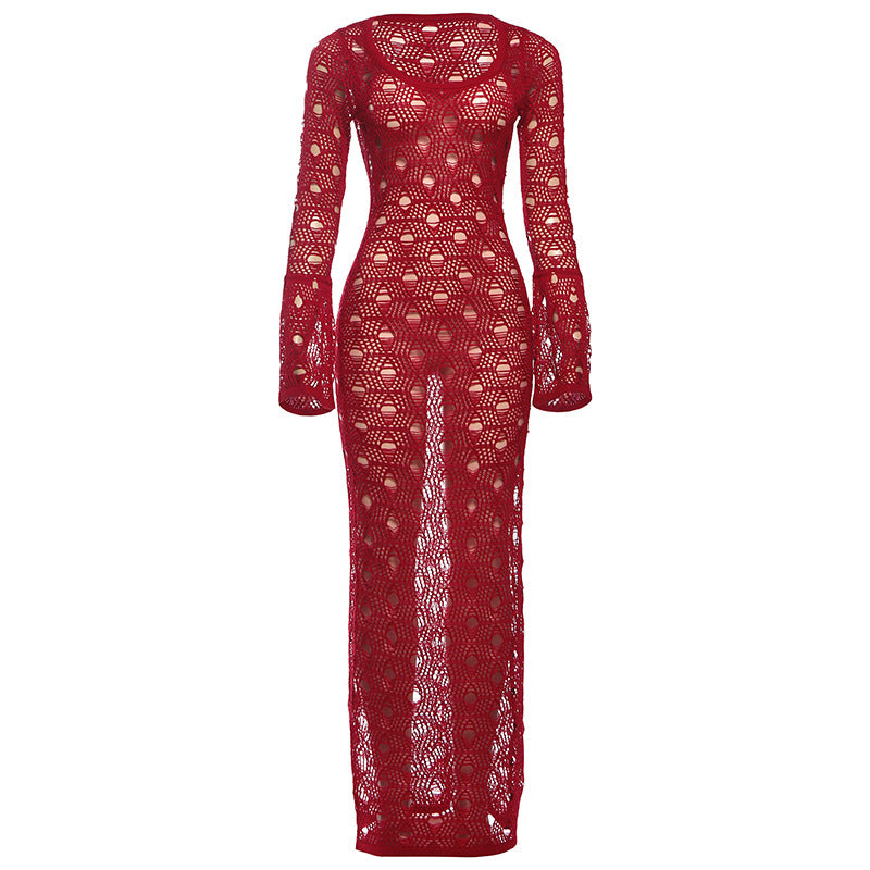 Long flared sleeve hollow out cut out maxi dress  | Festival Outfits Women-final-sale
