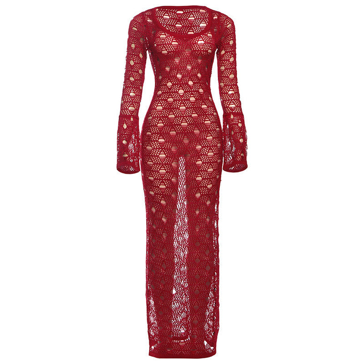 Long flared sleeve hollow out cut out maxi dress  | Festival Outfits Women-final-sale