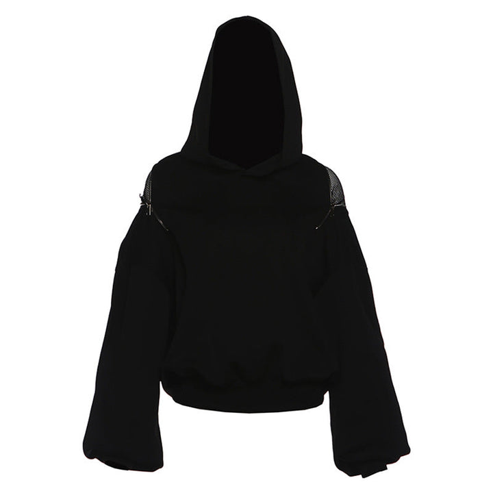 Hoodie long sleeve zip-up fishnet top  | Festival Outfits Women