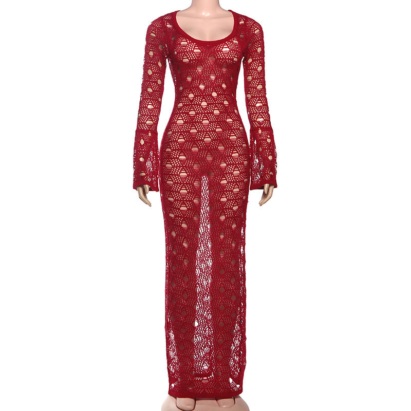 Long flared sleeve hollow out cut out maxi dress  | Festival Outfits Women-final-sale