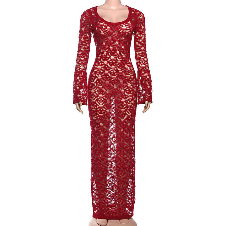 Long flared sleeve hollow out cut out maxi dress  | Festival Outfits Women-final-sale
