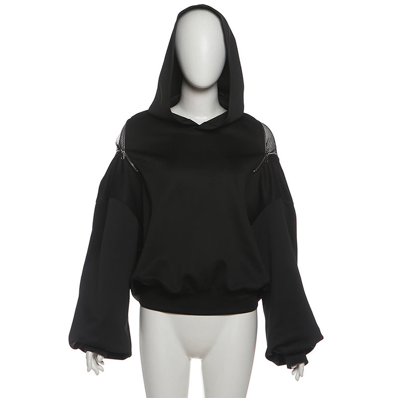 Hoodie long sleeve zip-up fishnet top  | Festival Outfits Women