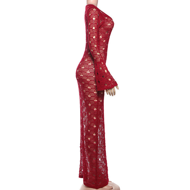 Long flared sleeve hollow out cut out maxi dress  | Festival Outfits Women-final-sale