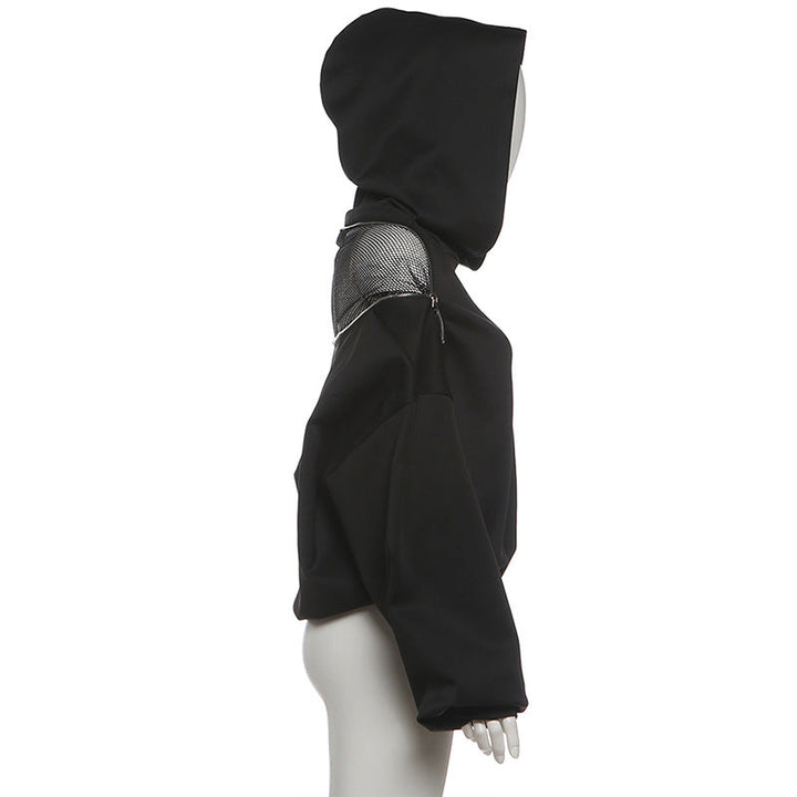 Hoodie long sleeve zip-up fishnet top  | Festival Outfits Women
