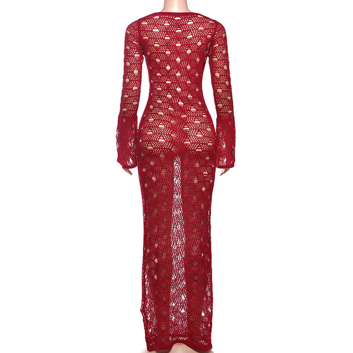 Long flared sleeve hollow out cut out maxi dress  | Festival Outfits Women-final-sale