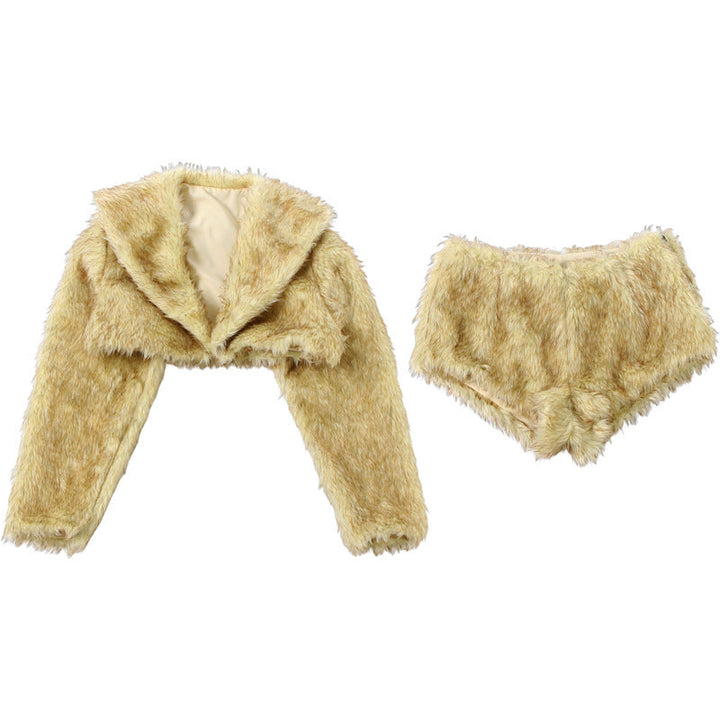 Long sleeve hoodie fluffy crop short pant set  | Festival Outfits Women