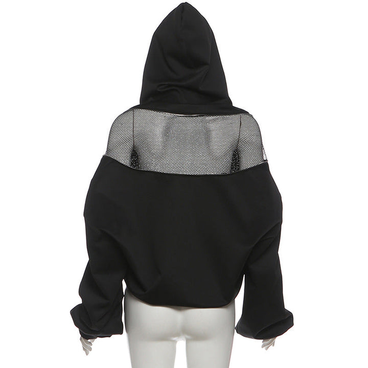 Hoodie long sleeve zip-up fishnet top  | Festival Outfits Women