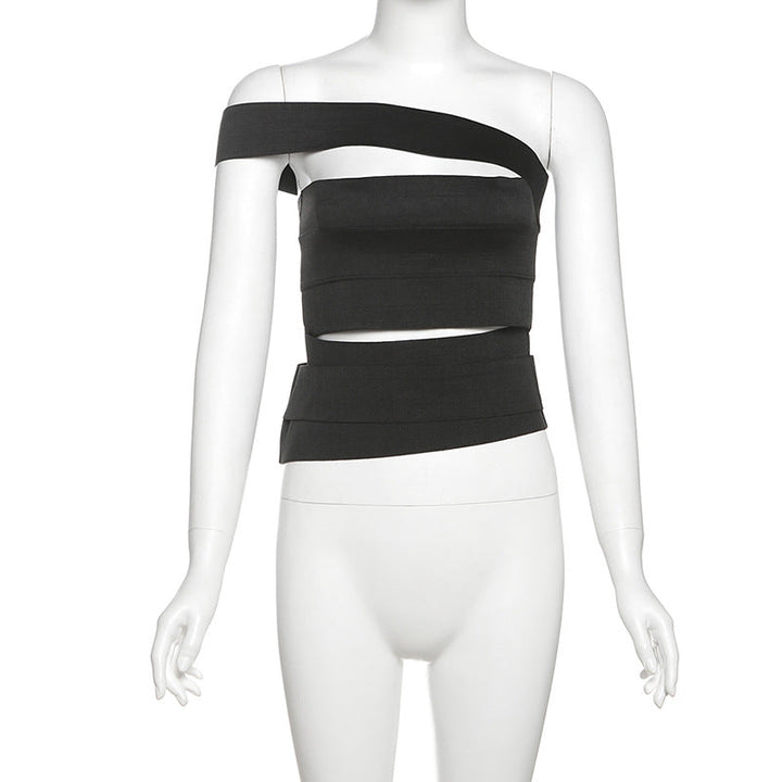 One shoulder hollow out solid cut out top  | Festival Outfits Women
