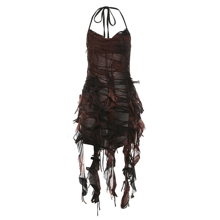 Halter backless tie dye ruffle mini dress  | Festival Outfits Women