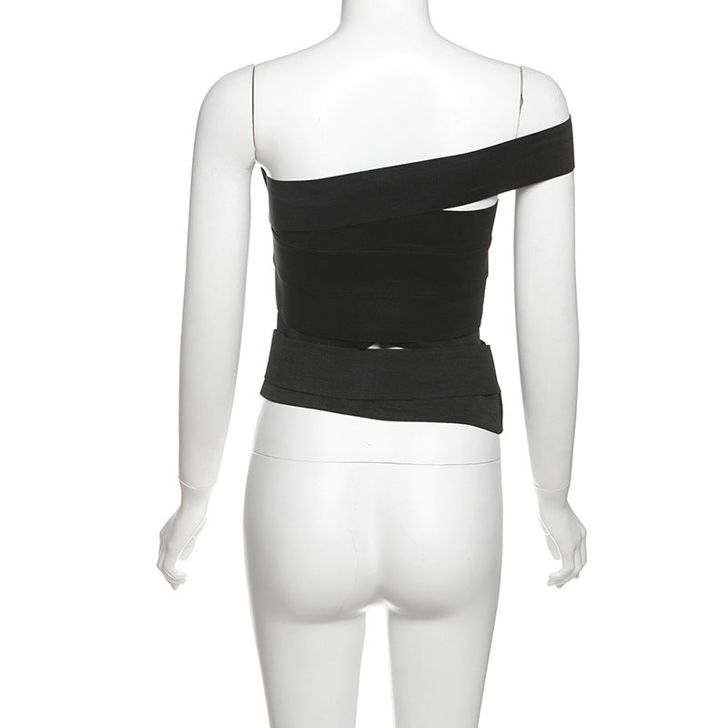 One shoulder hollow out solid cut out top  | Festival Outfits Women