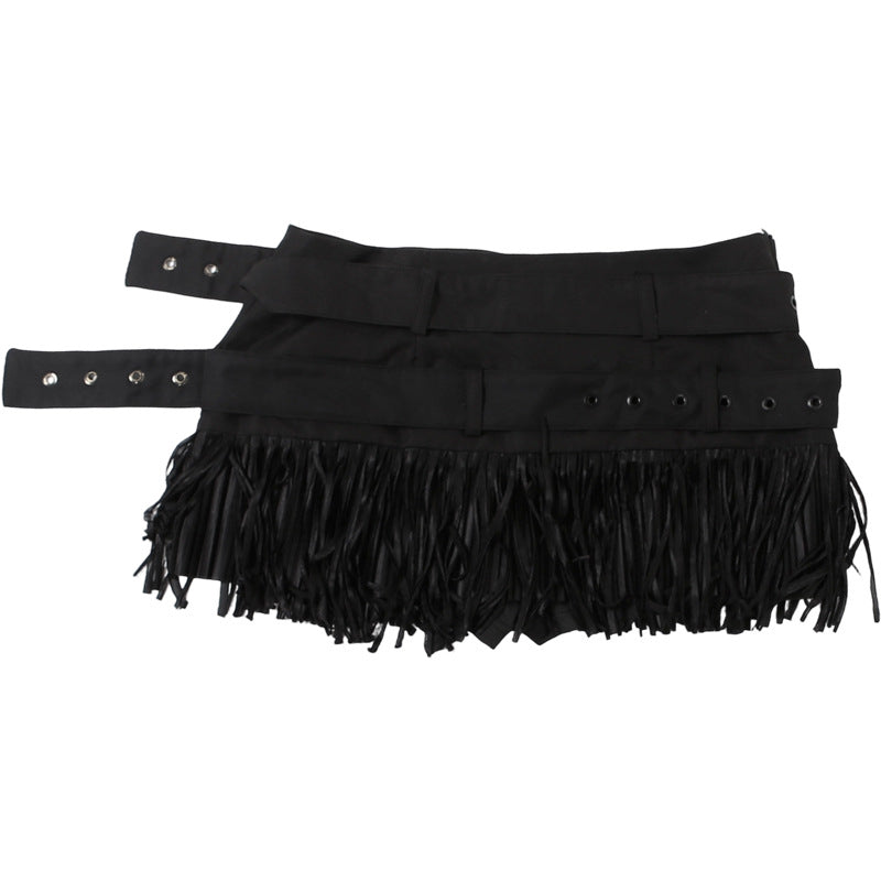 Buckle tassels solid mini skirt  | Festival Outfits Women