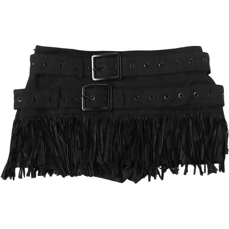 Buckle tassels solid mini skirt  | Festival Outfits Women