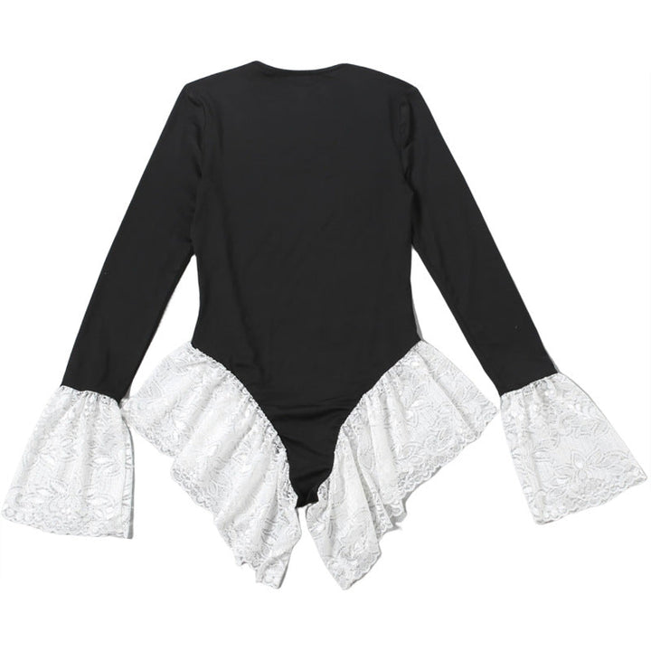 Long sleeve crewneck lace hem bodysuit  | Festival Outfits Women