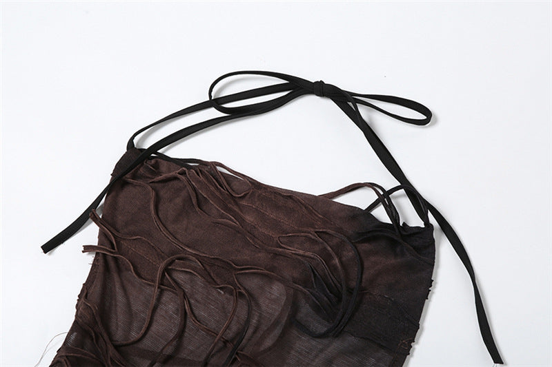 Halter backless tie dye ruffle mini dress  | Festival Outfits Women