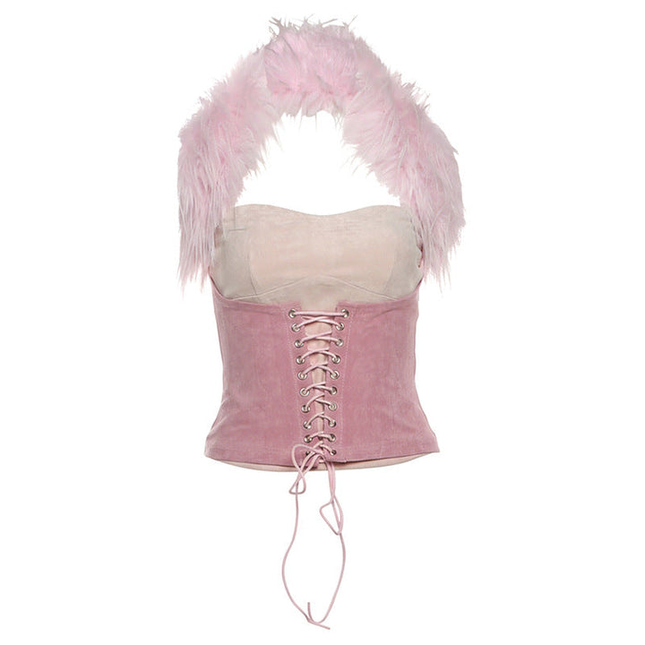Halter lace up fluffy top  | Festival Outfits Women
