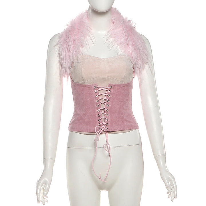 Halter lace up fluffy top  | Festival Outfits Women