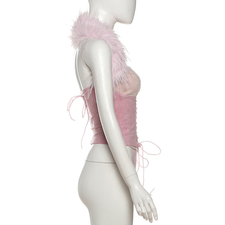Halter lace up fluffy top  | Festival Outfits Women