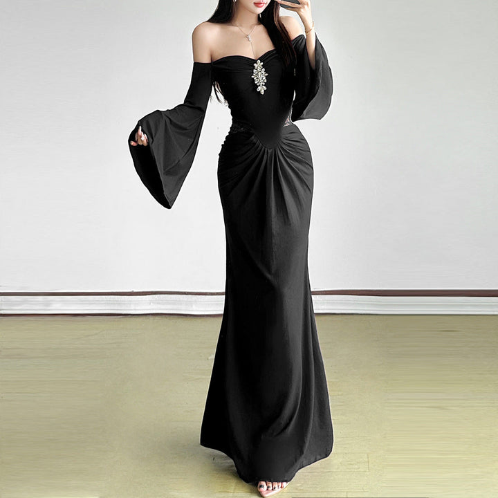 Off shoulder long flared sleeve ruched maxi dress  | Festival Outfits Women