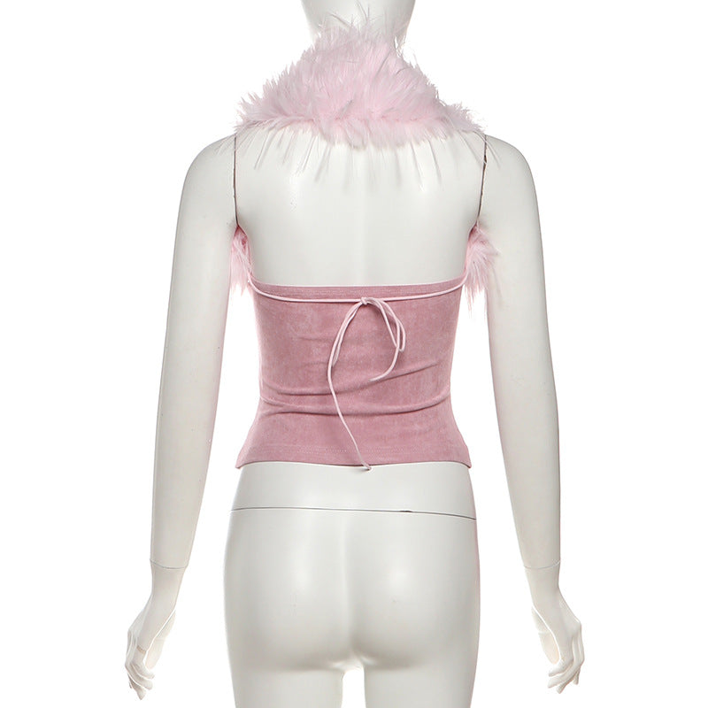 Halter lace up fluffy top  | Festival Outfits Women