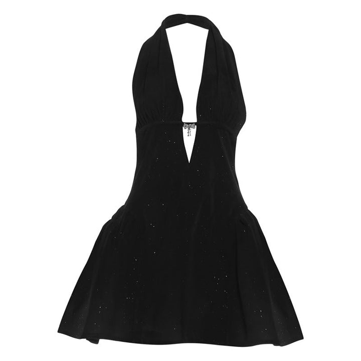 Halter deep v neck backless glitter mini dress  | Festival Outfits Women