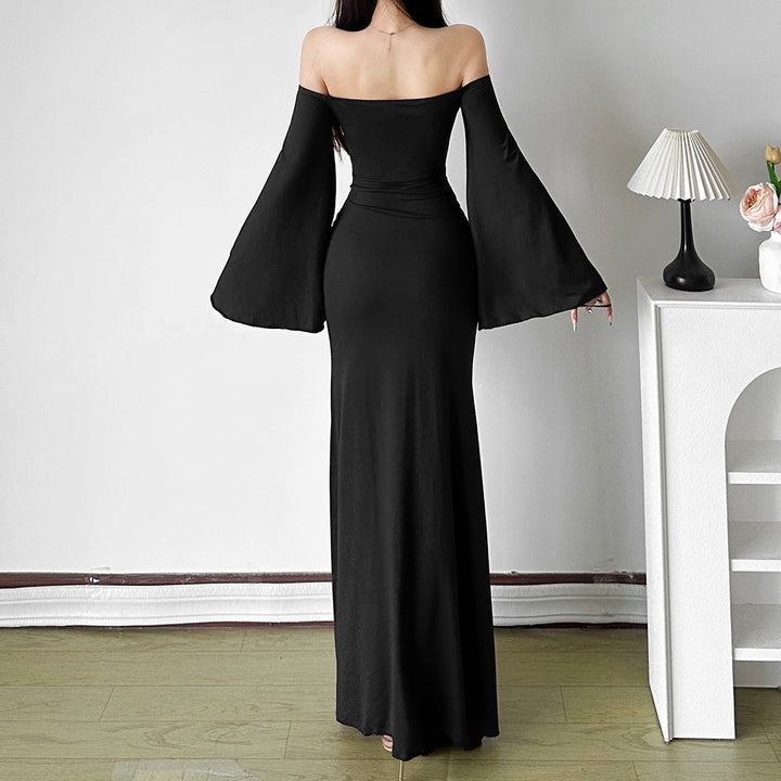 Off shoulder long flared sleeve ruched maxi dress  | Festival Outfits Women