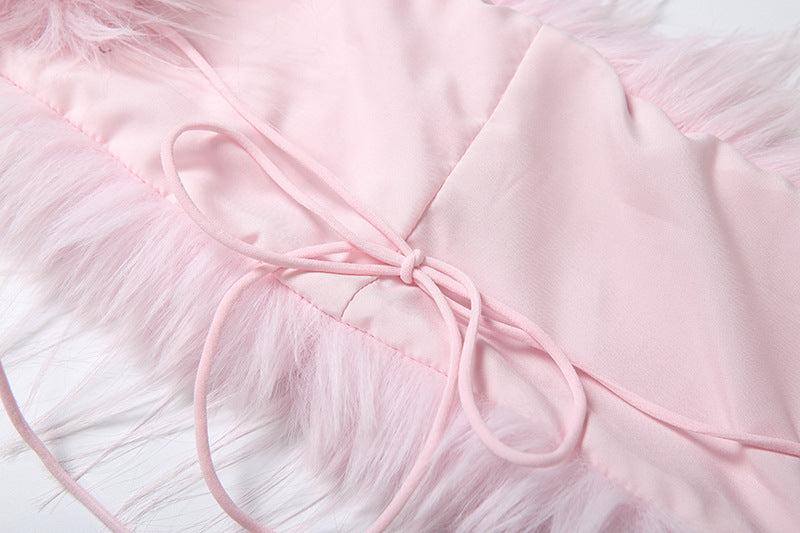 Halter lace up fluffy top  | Festival Outfits Women