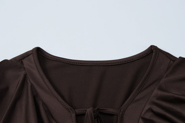 Long sleeve ruffle self tie solid maxi dress  | Festival Outfits Women