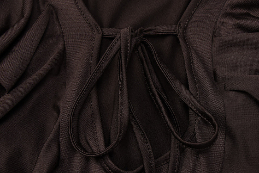 Long sleeve ruffle self tie solid maxi dress  | Festival Outfits Women